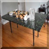 F41. Faux marble painted drop leaf table. 30”h x 72”w x 39”d - $150 
